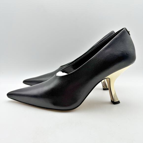 Michael Kors Womens Luna High Pumps US 9 M EU 39.5 Black Leather Gold Heels NIB - Picture 9 of 14